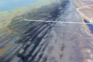 Oiled moderately exposed sand flat with multiple parallel sand bars